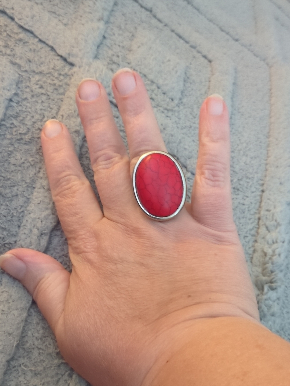 Chico's Red Jasper Oval Statement Ring - Sz 8